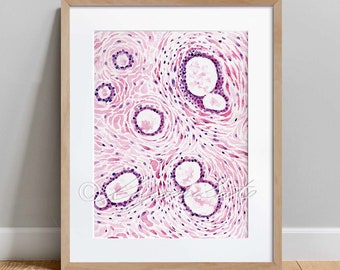 Mammary Gland Histology Abstract Art, Science Art Decor, Anatomy Watercolor Poster, Biology Decor Art Print