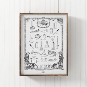 Vintage style Chemistry Lab Equipment Poster, print, wall decor, Stone color 12x16in
