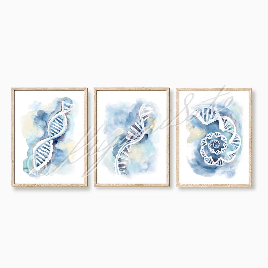 DNA, RNA, DNA Spiral Abstract Art Poster Set of 3, Biology Wall Decor ...