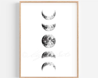 Moon phases Art Print, Moon wall decor Poster