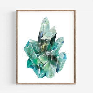 Emerald Quartz Crystal Art Print Watercolor Green Gemstone