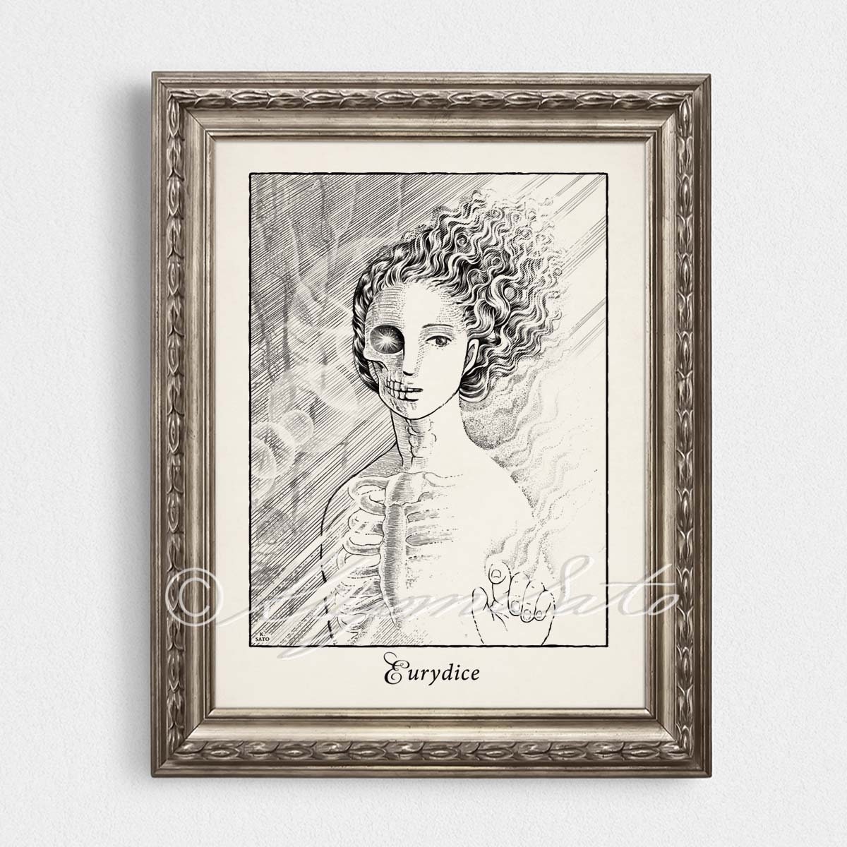 Eurydice Greek Myth Art, Orphic Art poster, Greek Mythology Cross Hatching print, Gift for Film maker