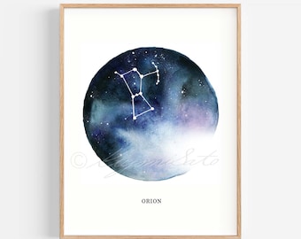 Orion Constellation, Orion watercolor art, Star poster print, Orion wall decor