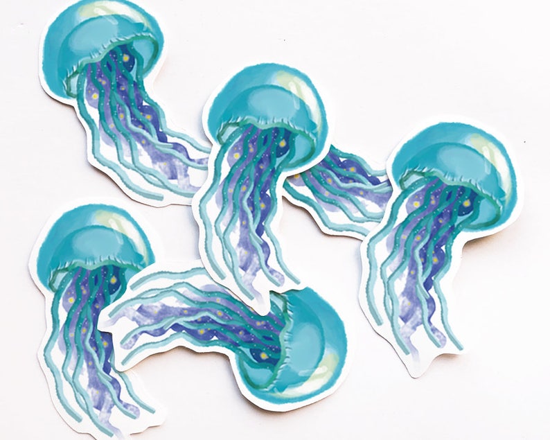 Jellyfish Vinyl Sticker Watercolor Illustration Unique Decal Etsy
