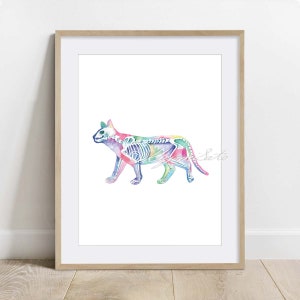Cat Skeletal System Vertical Art, Feline Veterinary decor print, Cat Anatomy print, Science Art Poster