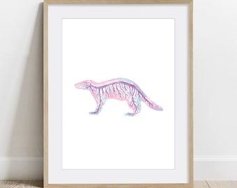 Ferret Nervous System, Science Art Poster, Veterinary decor, Polecat Ferret  Anatomy Biology print, Vertical