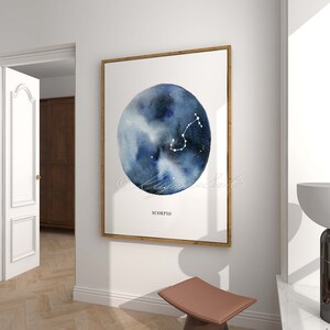 Scorpio Constellation, Scorpio astrological sign, Scorpio watercolor art, Scorpio Zodiac poster print, Scorpio wall decor image 3