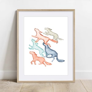 Running Dogs Art Poster, Veterinary decor, Canine Art Print