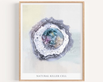 Natural Killer Cell Innate Immunity Art Print, White Blood Cell Cytology Microbiology Immunology Science Art Biology Defensive Cell Poster