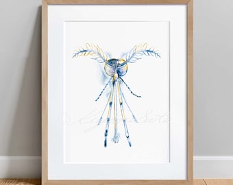Mosquito Head Poster, Science Art, Biology print, wall decor