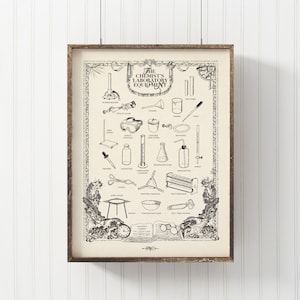 Vintage style Chemistry Lab Equipment Poster, print, wall decor, Aurum color
