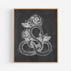 Ouroboros Poster, Medieval style art print, Alchemy symbol black wall decor, Dark Academia Art poster
