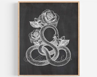 Ouroboros Poster, Medieval style art print, Alchemy symbol black wall decor, Dark Academia Art poster