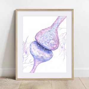 Synapse Science Art print, Synaptic cleft Biology Poster, Watercolor science wall decor, Neurology art