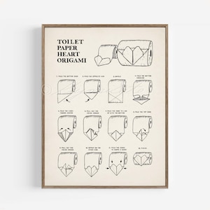 Toilet Paper Origami Art, Heart Vintage Style Art Print, Bathroom art Poster