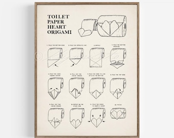 Toilet Paper Origami Art, Heart Vintage Style Art Print, Bathroom art Poster