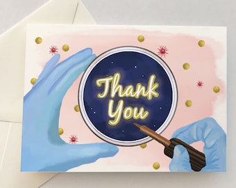 Thank You Card for Microbiology professor, Chemistry, Biology, Science professor, illustration of positive result, with envelope, 5 x 7 inch