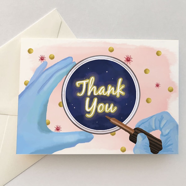 Thank You Card for Microbiology professor, Chemistry, Biology, Science professor, illustration of positive result, with envelope, 5 x 7 inch