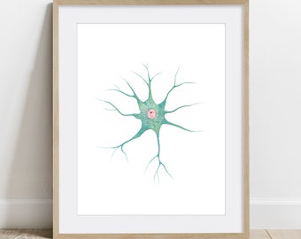 Nerve Cell, Biology Poster, Science Art print, Neurology wall decor