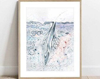 Hair Follicle Histology Watercolor Art Print, Science Decor