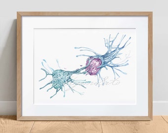 Two Natural Killer Cells Attacking Pathogen, Defensive cells Microbiology Science Art Print, Biology Wall Decor Poster