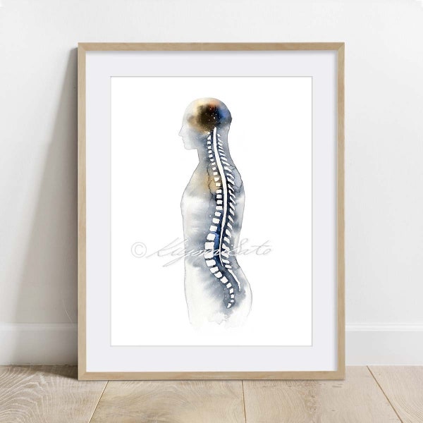 Spine Anatomy Art, Vertebrae Orthopedics Art, Science Art Poster, Vertebra Watercolor Art Print