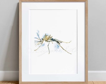 Mosquito Side View Poster, Mosquito Lateral View Science Art, Biology print, wall decor
