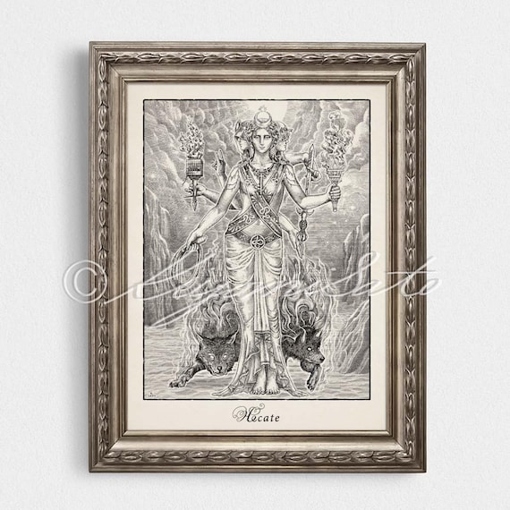 Hecate Greek Myth Art, Orphic Art poster, Greek Mythology Cross Hatching print, Hekate Goddess portrait, Gift for Film maker