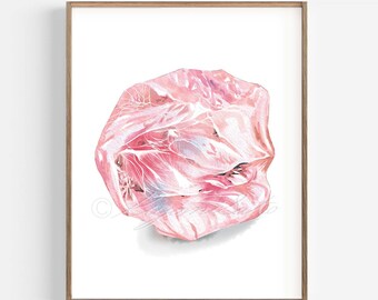 Rose Crystal Art Print Watercolor Gem Stone Illustration Poster
