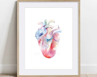 Human Heart Watercolor painting Poster, Science Art, Biology Anatomy Cardiology Print