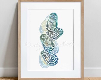 Mitochondria Art Print, Science Art Poster, Biology Print Gifts, Microbiology watercolor art