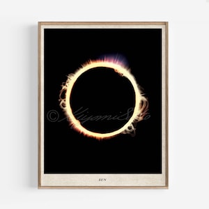 Sun Art Solar Eclipse Print, Astronomy Art Poster
