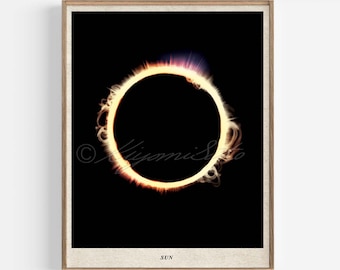 Sun Art Solar Eclipse Print, Astronomy Art Poster