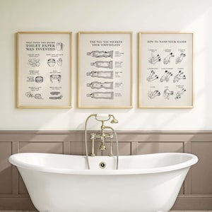 Bathroom Art Poster set of 3, Funny Bathroom Decor Print Set, Vintage Style Bathroom Decor