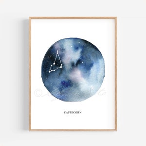 Capricorn Constellation, Astrological  sign, watercolor art, Capricorn Zodiac poster print, wall decor