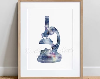 Microscope Galaxy Science Art Print, microbiology wall decor