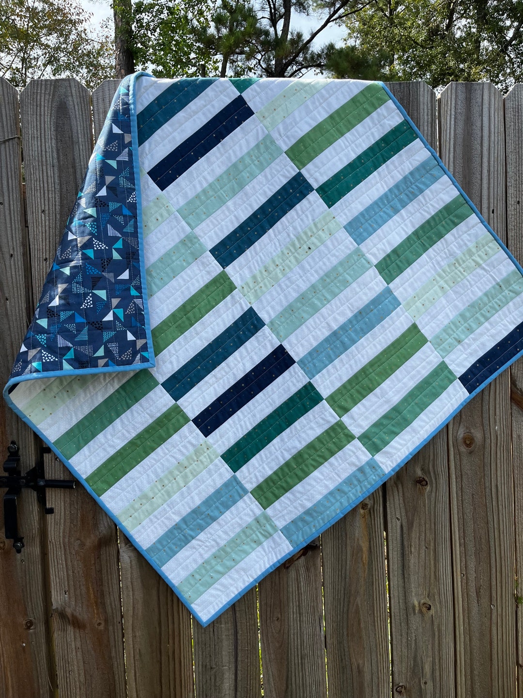 Stripe Quilt Blue and Green Crib Quilt Baby Quilt Handmade Etsy