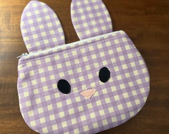 Purple Bunny Zipper Pouch, Pencil Pouch, Large Zipper Pouch