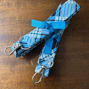 Blue Plaid Lanyard, Key Holder, Cotton Lanyard