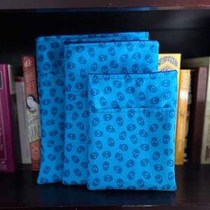 Skull Blue Book Sleeve: Cotton Book Pouch with Pocket