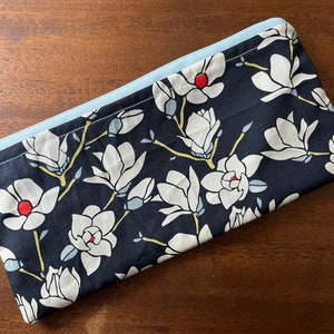 Navy Magnolia Pencil Pouch, Zipper Pouch, Pencil Case