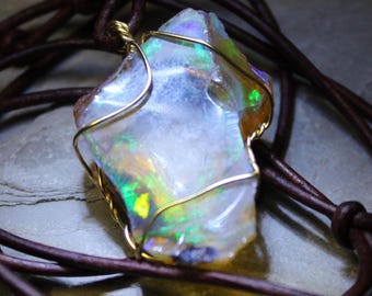 Large Natural Ethiopian Welo Fire Opal 34.5Ct Welo Ethiopia Large Fire Opal Gemstone Pendant Necklace Large Natural Raw Opal Pendant Opal