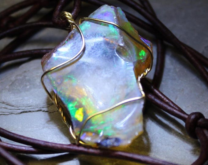 Large Natural Ethiopian Welo Fire Opal 34.5Ct Welo Ethiopia Large Fire Opal Gemstone Pendant Necklace Large Natural Raw Opal Pendant Opal