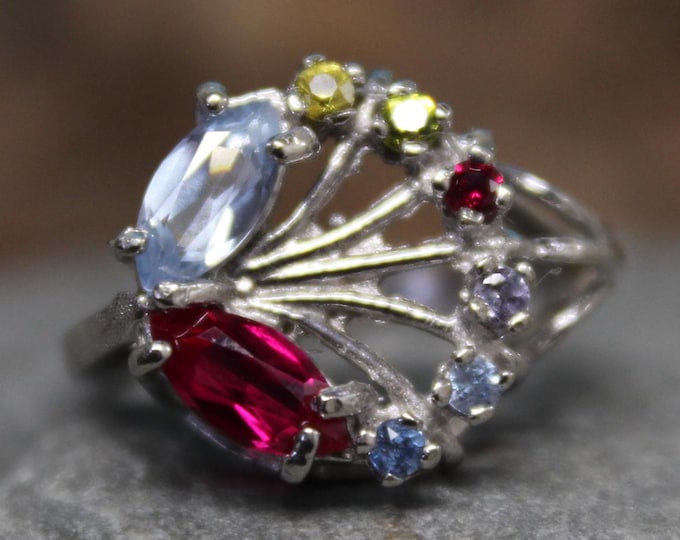 1990's Vintage Ruby Diamond Ring 10K Solid Gold Multi Gem Ring 3.5 Grams Size 6.5 Ruby Diamond Engagement Ring Vintage Gold Rings Diamond