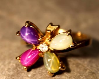 Vintage 1990s 10k Solid Yellow Gold Star Sapphire Diamond Ring 3.4 Grams Size 6 Star Sapphire & Diamond Ring Vintage Diamond Gold Rings