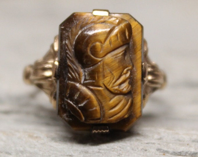 1950's Vintage Tigers Eye 10K Solid Gold Roman Soldier Ring 2.6 Grams Size 5.5 Vintage Womans Ring Yellow Gold Ring Vintage Gold Rings 1950
