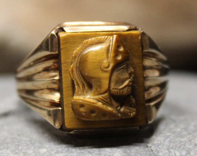 1950's Vintage Mens 10K Solid Gold Roman Soldier Ring 5.3 Grams Size 12 ...