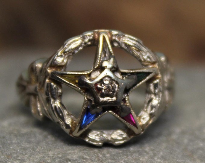 1950's Vintage Eastern Star Ring 3.7 Grams Size 8 Order Eastern Star 10K White Solid Gold Ring Vintage Masonic Ring Gold Eastern Star Ring