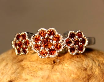 1970s Vintage 10k Solid White Gold Orange Sapphire Flower Ring 3.5 Grams Size 7.25 Vintage Solid Gold Rings Flower Ring Vintage Solid Gold