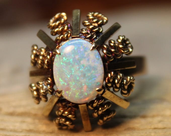 1980's Vintage 14k Solid Gold Natural Opal Ring 4.5 Grams Size 7 Yellow Gold Opal Rings Vintage 14K Natural Opal Rings Vintage Opal Ring